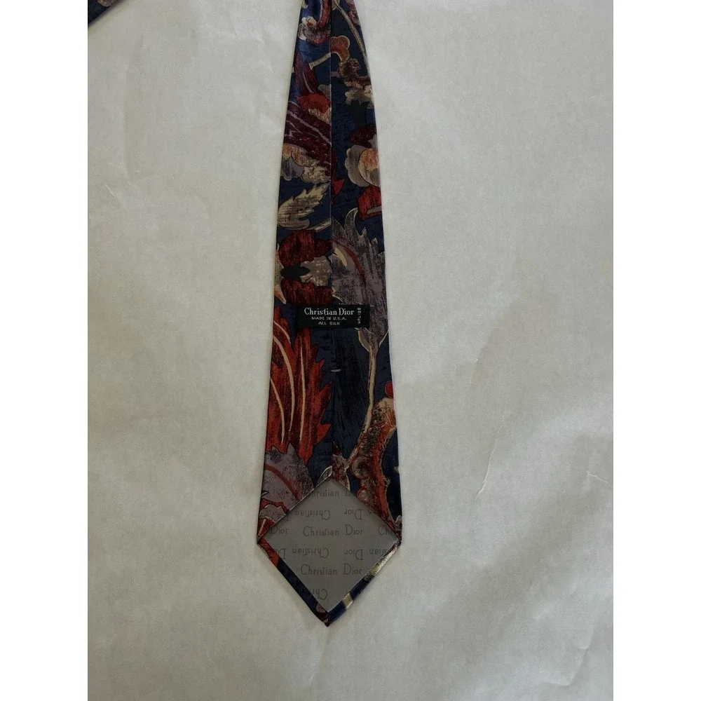 Christian Dior 100% Silk Tie Made In USA Blue Multicolor Design Mens Necktie